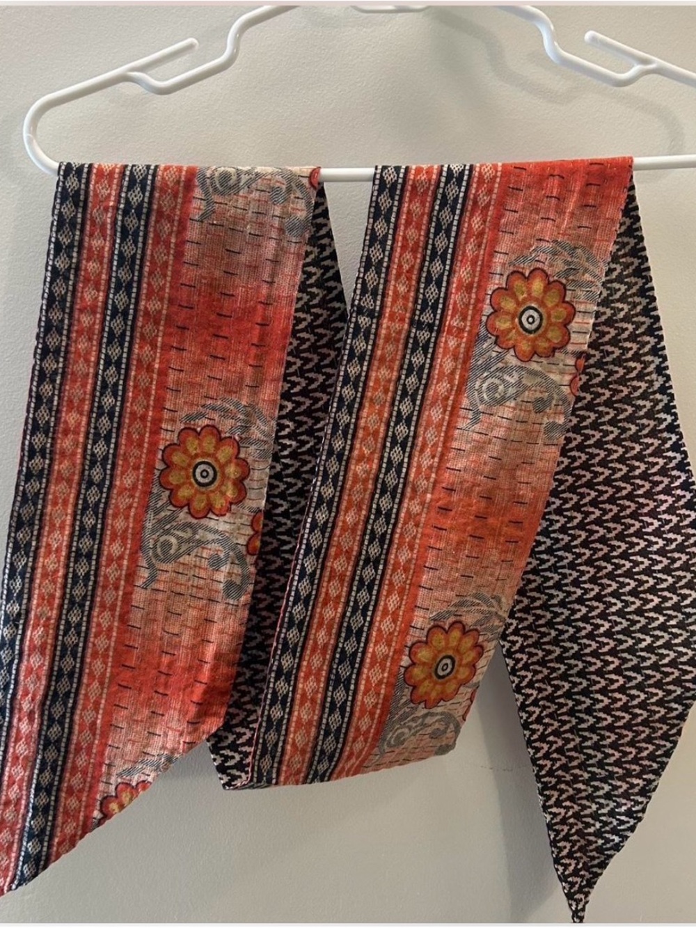 Decorative Orange Floral Stripe Kantha Bae Headwrap
